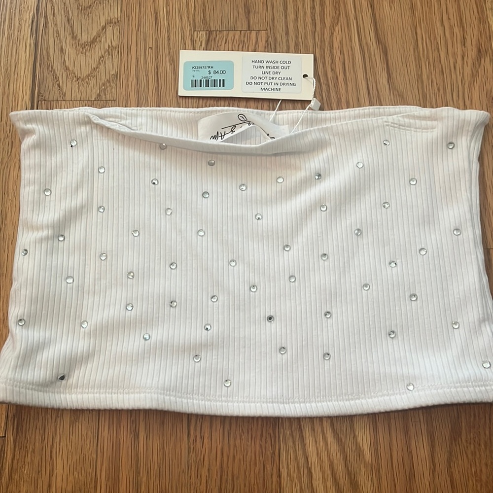 emma and sam white rhinestone soft tube top